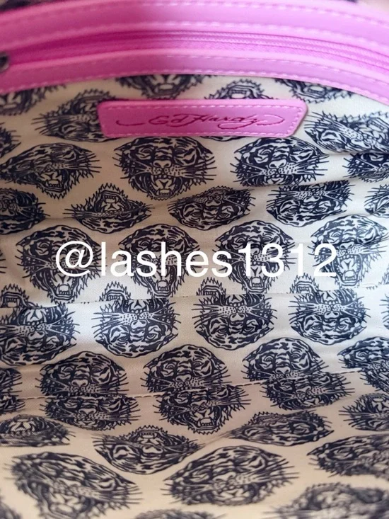 ED HARDY Pink Barrel Crossbody Satchel w/ Crystal Accents - Picture 6 of 8
